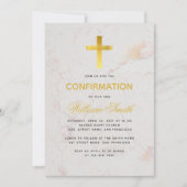 Confirmation Gold Cross Marmorkalligraphie Einfach Einladung (Vorderseite)