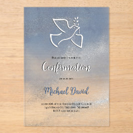 Confirmation gray blue marble acryleinladungen