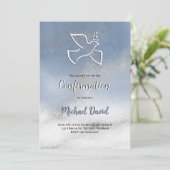 Confirmation gray blue marble einladung (Stehend Vorderseite)