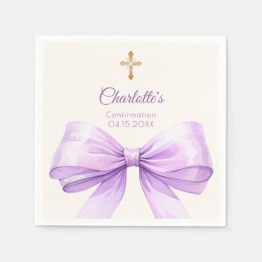 Confirmation lavender bow cream cross serviette (Vorderseite)