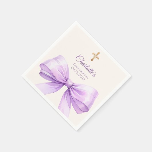 Confirmation lavender bow cream cross serviette (Ecke)