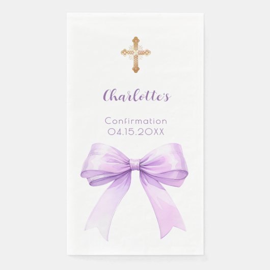 Confirmation lavender bow cross girl serviette (Vorderseite)