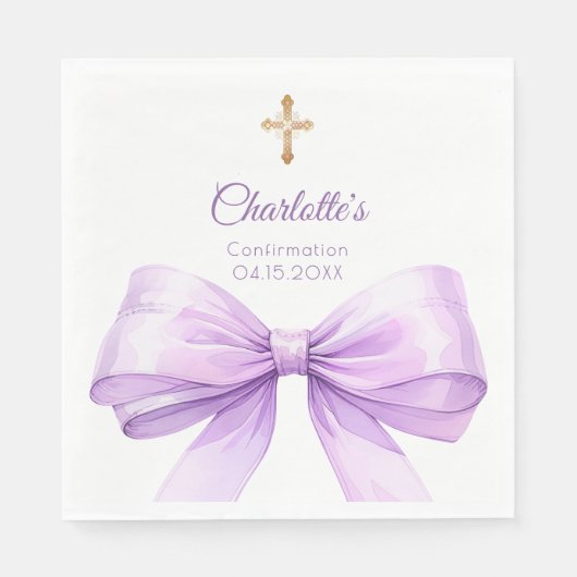 Confirmation lavender bow cross luncheon serviette (Vorderseite)