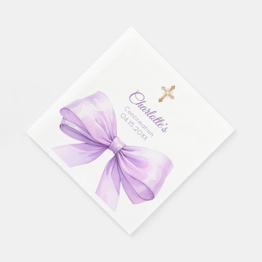 Confirmation lavender bow cross luncheon serviette (Ecke)