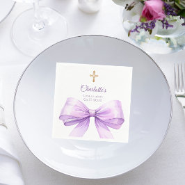 Confirmation lavender bow cross serviette