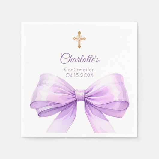 Confirmation lavender bow cross serviette (Vorderseite)