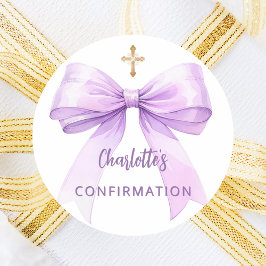 Confirmation lavender bow girl cross runder aufkleber