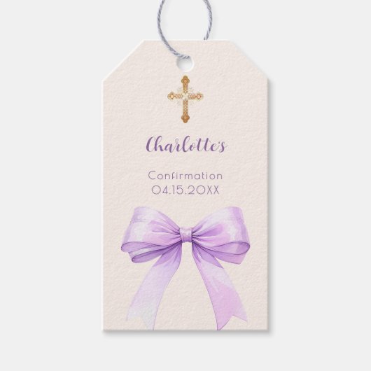Confirmation lavender bow ivory cross girl DIY Geschenkanhänger (Vorderseite)