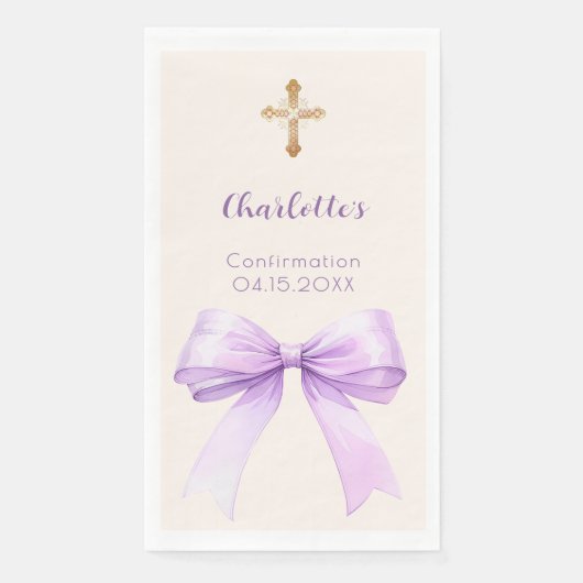 Confirmation lavender bow ivory cross girl serviette (Vorderseite)