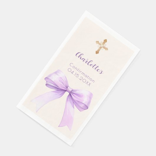 Confirmation lavender bow ivory cross girl serviette (Ecke)