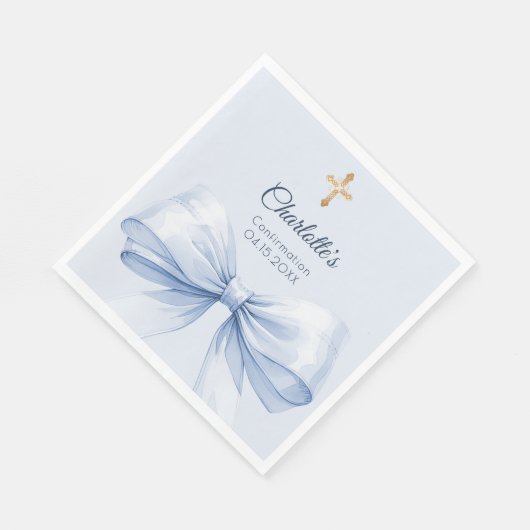 Confirmation light blue bow cross girl luncheon serviette (Ecke)