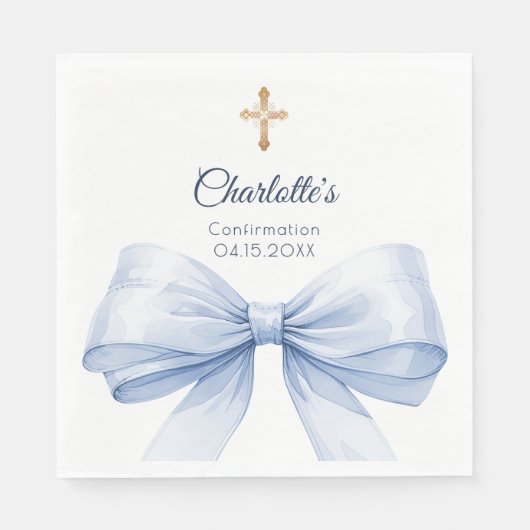 Confirmation light blue bow cross luncheon serviette (Vorderseite)