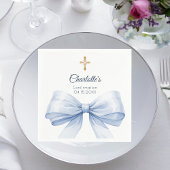 Confirmation light blue bow cross luncheon serviette