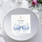 Confirmation light blue bow cross serviette