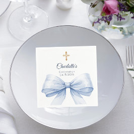Confirmation light blue bow cross serviette