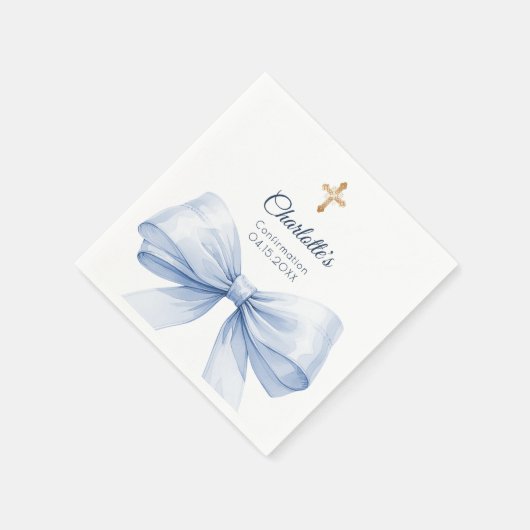 Confirmation light blue bow cross serviette (Ecke)