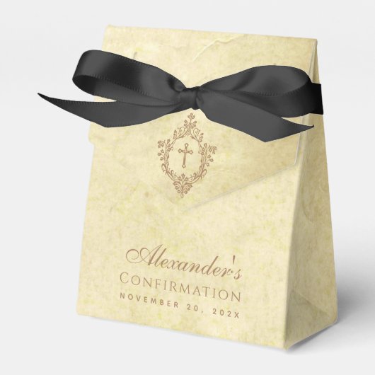 Confirmation Parchment Vintage Cross in Crest  Geschenkschachtel (Vorderseite)