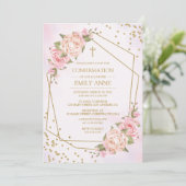 Confirmation Pink Floral Invitation Einladung (Stehend Vorderseite)