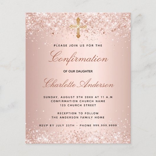 Confirmation Rose Gold Glitzer Einladung Flyer (Vorne)