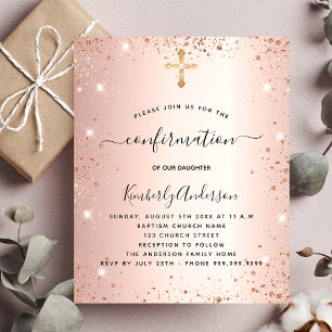 Confirmation Rose Gold Glitzer Einladung Flyer