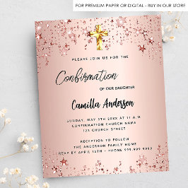 Confirmation Rose gold stars Budget Einladung Flyer
