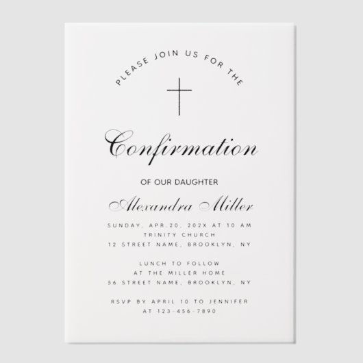 Confirmation Simple Calligraphy Script Transparent Pergament Einladungen (Vorderseite)