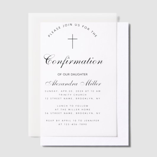 Confirmation Simple Calligraphy Script Transparent Pergament Einladungen (Versetzt)