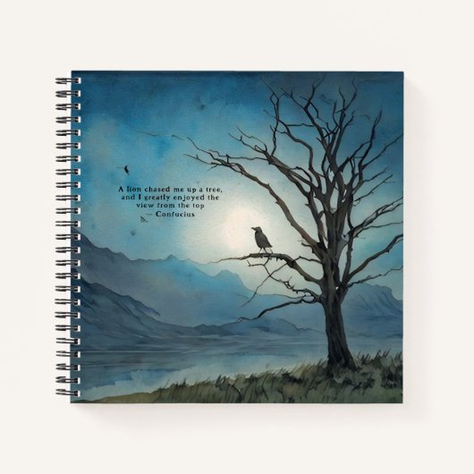 Confucius Lion Quote Blue Moon Tree Bird Journal Notizblock (Vorderseite)