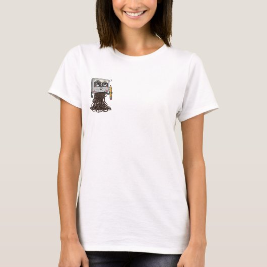 Confused Cartoon Cassette Tape Holding Pencil T-Shirt (Vorderseite)