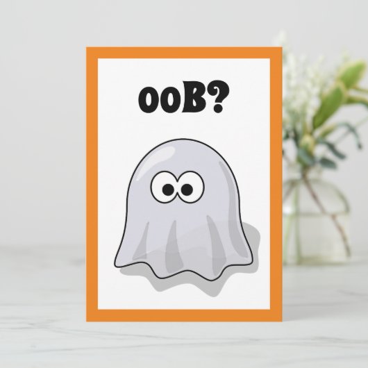 Confused Ghost Says "Oob?" Funny Halloween Cartoon Einladung (Stehend Vorderseite)