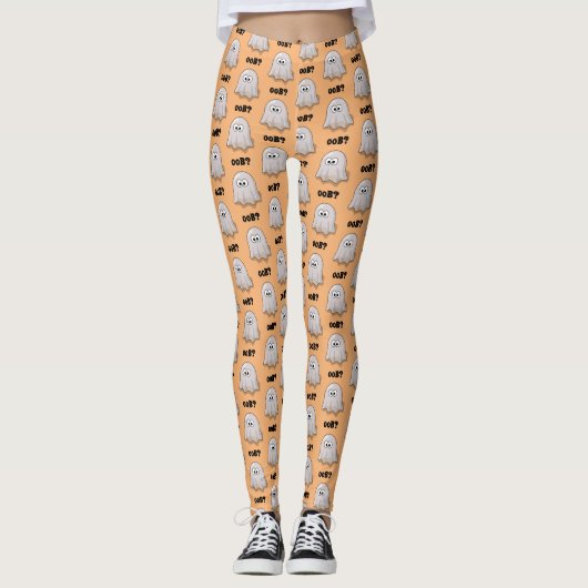 Confused Ghost Says "Oob?" Funny Halloween Cartoon Leggings (Vorderseite)
