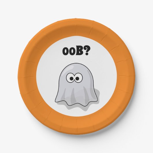 Confused Ghost Says "Oob?" Funny Halloween Cartoon Pappteller (Vorderseite)
