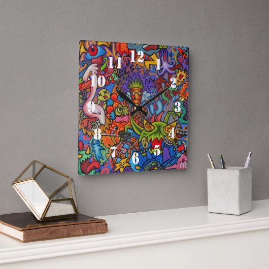 Confusion By Squid Fear City Quadratische Wanduhr (Büro)