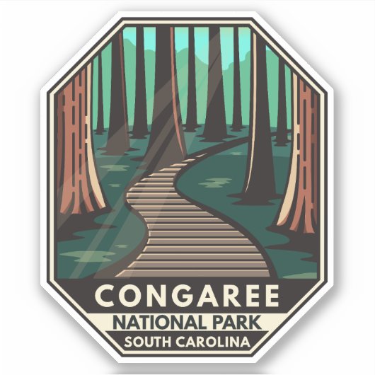 Congaree Nationalpark Retro Emblem Aufkleber (Vorderseite)