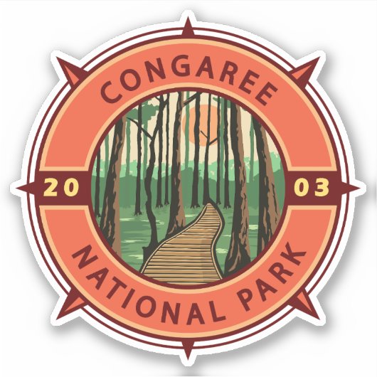 Congaree Nationalpark Retro Kompass Emblem Aufkleber (Vorderseite)