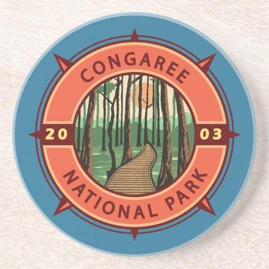 Congaree Nationalpark Retro Kompass Emblem Getränkeuntersetzer (Vorne)