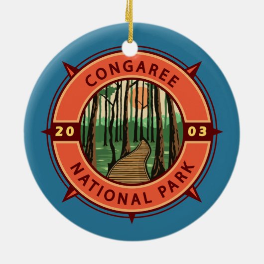 Congaree Nationalpark Retro Kompass Emblem Keramik Ornament (Hinten)