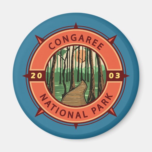 Congaree Nationalpark Retro Kompass Emblem Magnet (Vorne)