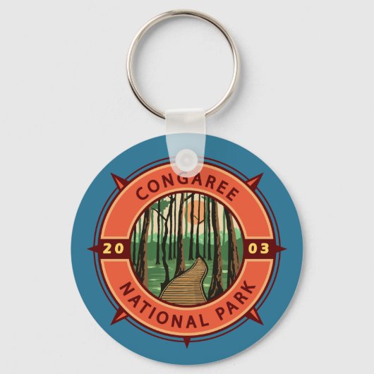 Congaree Nationalpark Retro Kompass Emblem Schlüsselanhänger (Vorderseite)