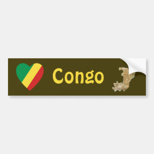 Congo-Brazzaville-Flagge Herz + Karte Aufkleber Autoaufkleber