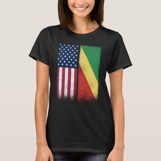 Congo Congolese American Flags Proud USA Congo T-Shirt (Vorderseite)