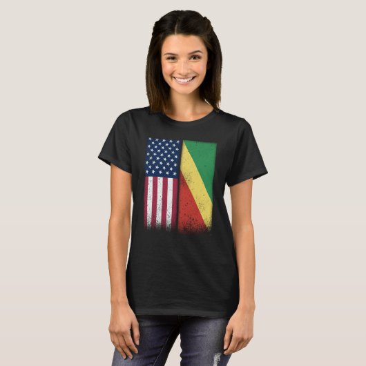 Congo Congolese American Flags Proud USA Congo T-Shirt (Vorne ganz)