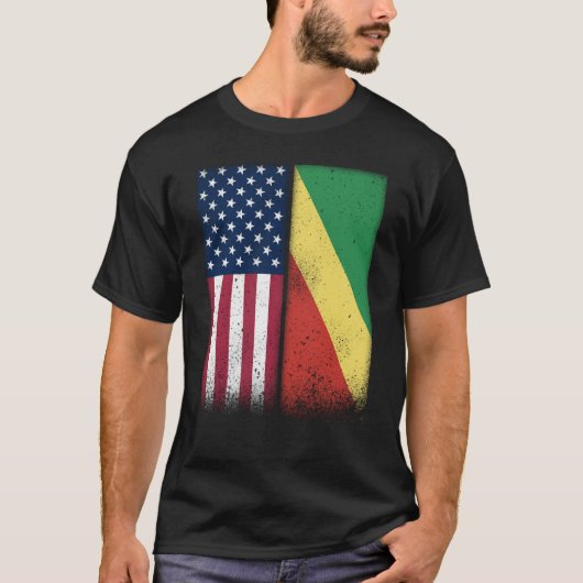 Congo Congolese American Flags Proud USA Congo T-Shirt (Vorderseite)