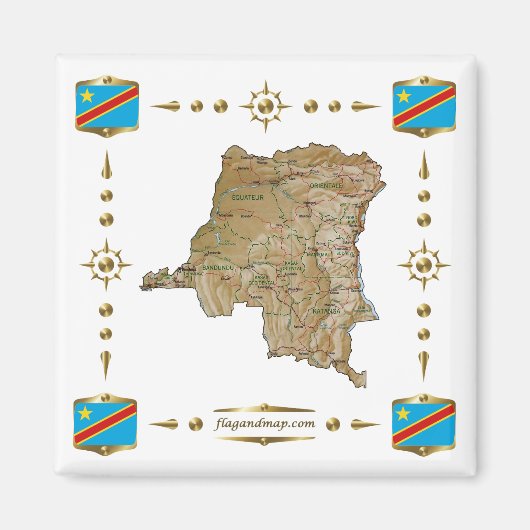 Congo-Kinshasa Map + Flags Magnet (Vorne)