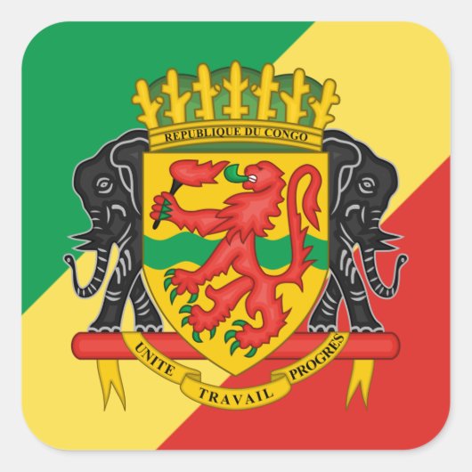 Congolese Flag & Coat of Arms, Republik Kongo Quadratischer Aufkleber (Vorderseite)