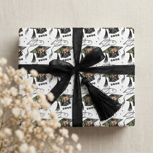 Congrats Grad Cap Photo Personalized Class of 2026 Geschenkpapier