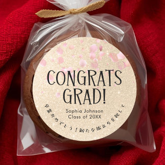 Congrats Grad Cherry Blossom Confetti Gold Glitter Runder Aufkleber