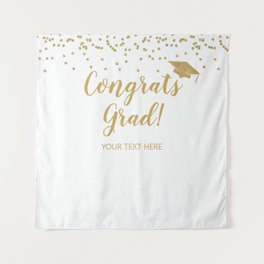 Congrats grad white and gold Backdrop banner Wandteppich (Vorderseite)