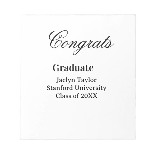 Congrats graduation name university name class of notizblock (Vorderseite)