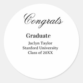 Congrats graduation name university name class of  runder aufkleber